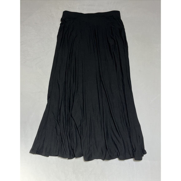 Madewell Jersey Asymmetrical Seam Midi Skirt Size Large Black Pull On Stretch - Picture 1 of 7